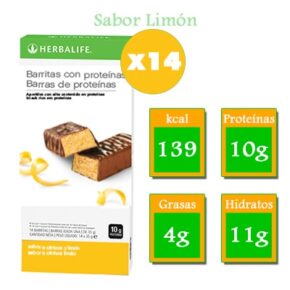 Información calórica barritas de proteínas sabor limón